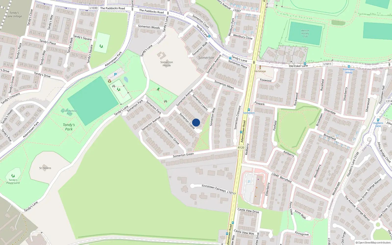 Overhead map showing the location of 17 Somerton Copse, Lucan