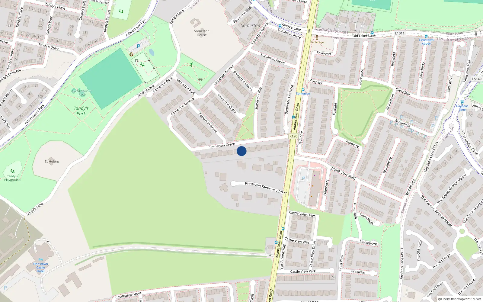 Overhead map showing the location of 17 Somerton Green, Finnstown