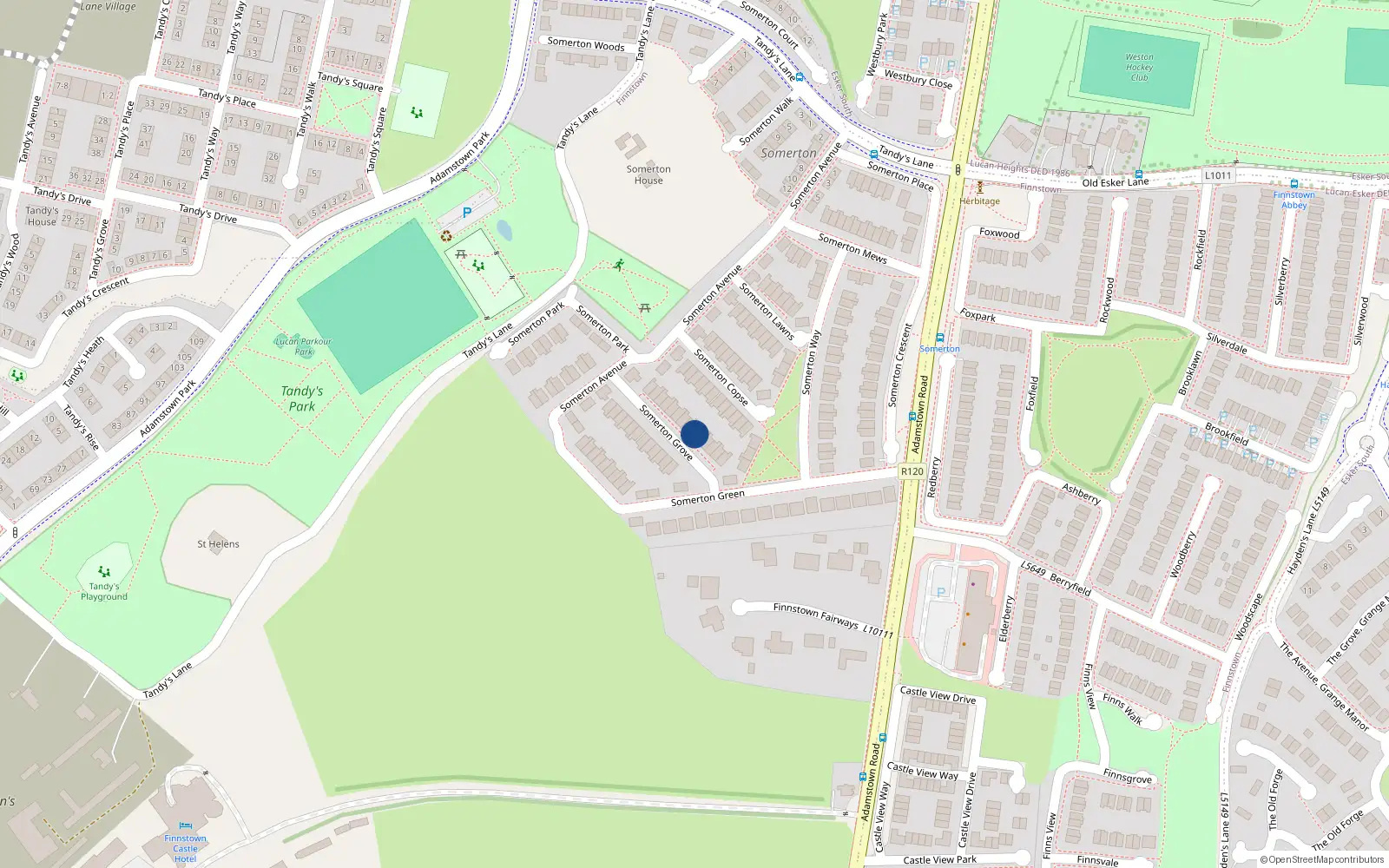 Overhead map showing the location of 17 Somerton Grove, Lucan
