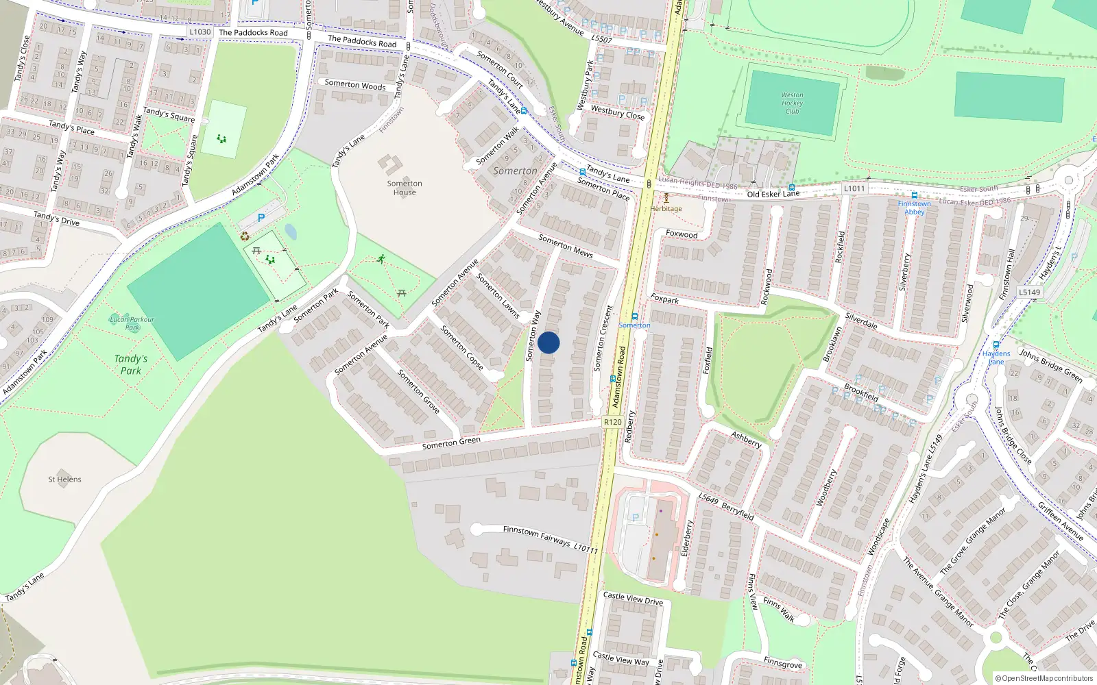 Overhead map showing the location of 17 Somerton Way, Finnstown