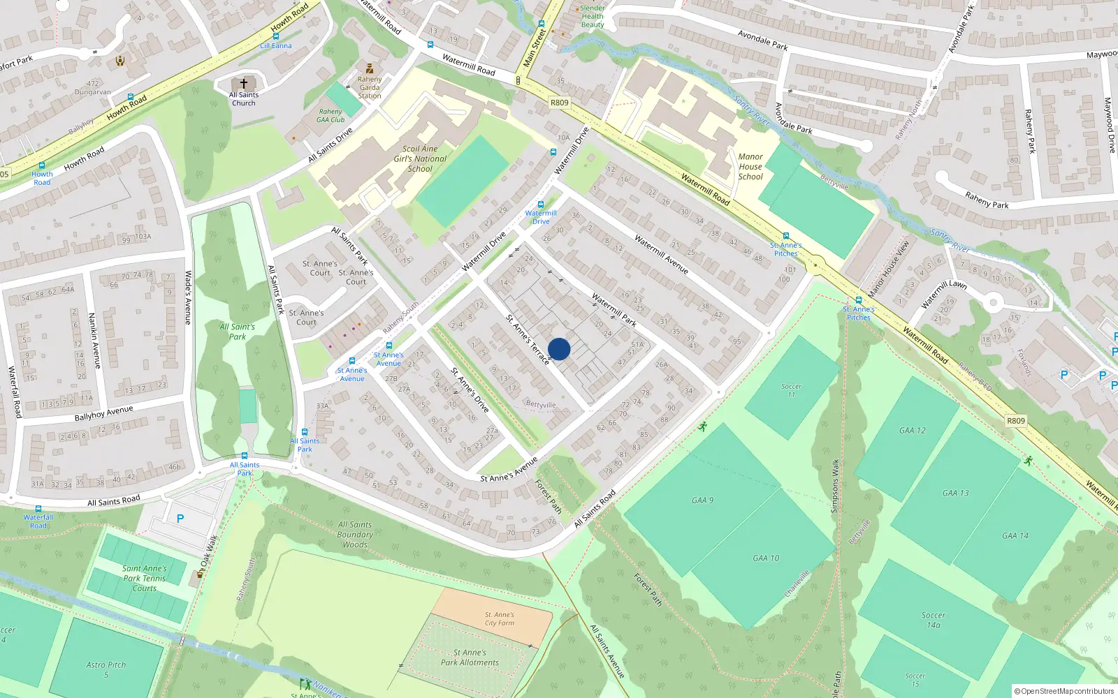 Overhead map showing the location of 17 St Annes Terrace, Raheny, Dublin 5