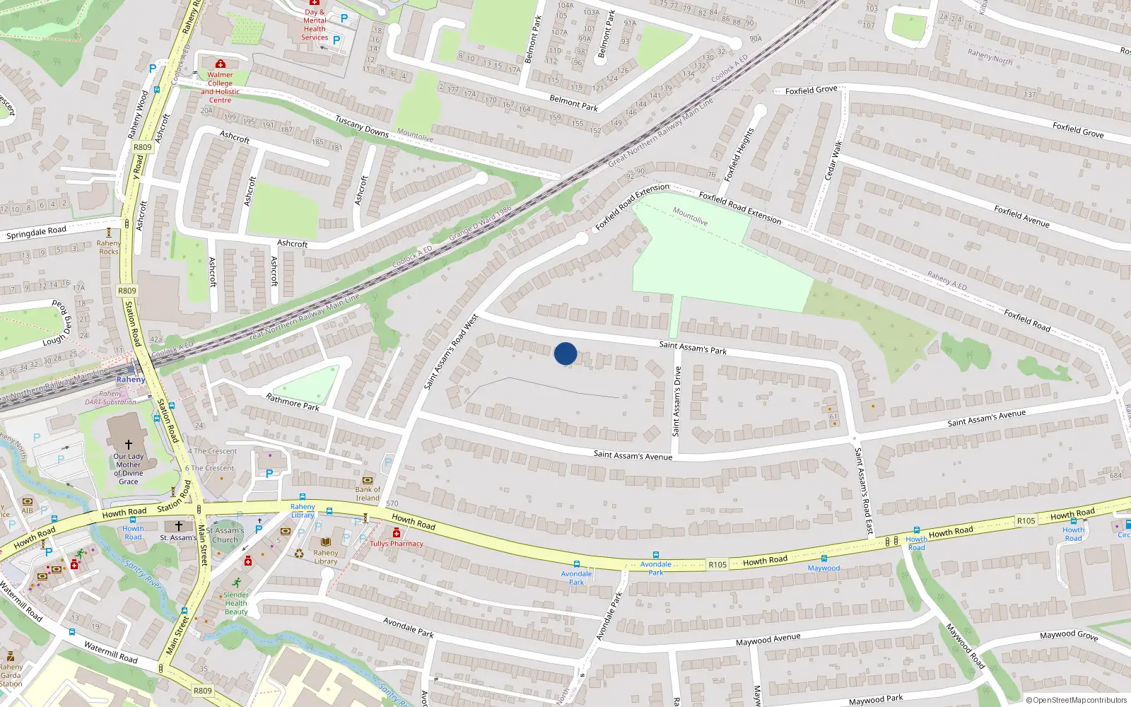 Overhead map showing the location of 17 St Assams Park, Raheny, Dublin 5