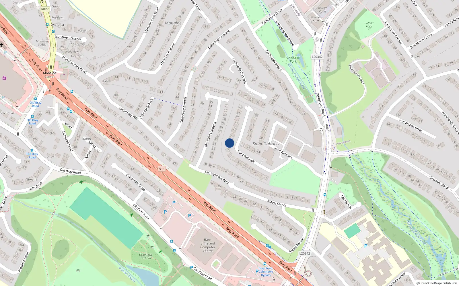 Overhead map showing the location of 17 Saint Gabriels, Cabinteely
