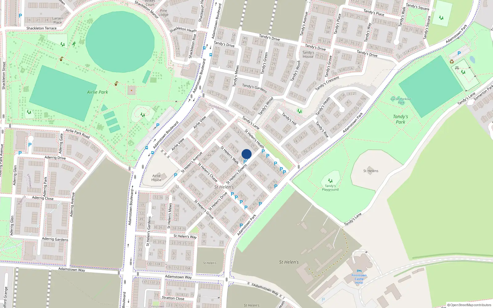 Overhead map showing the location of 17 Saint Helen's Downs, Lucan