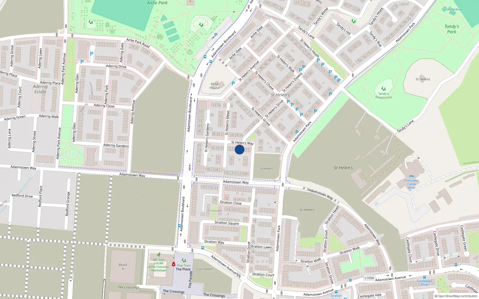 Overhead map showing the location of 17 Saint Helens Way, Lucan