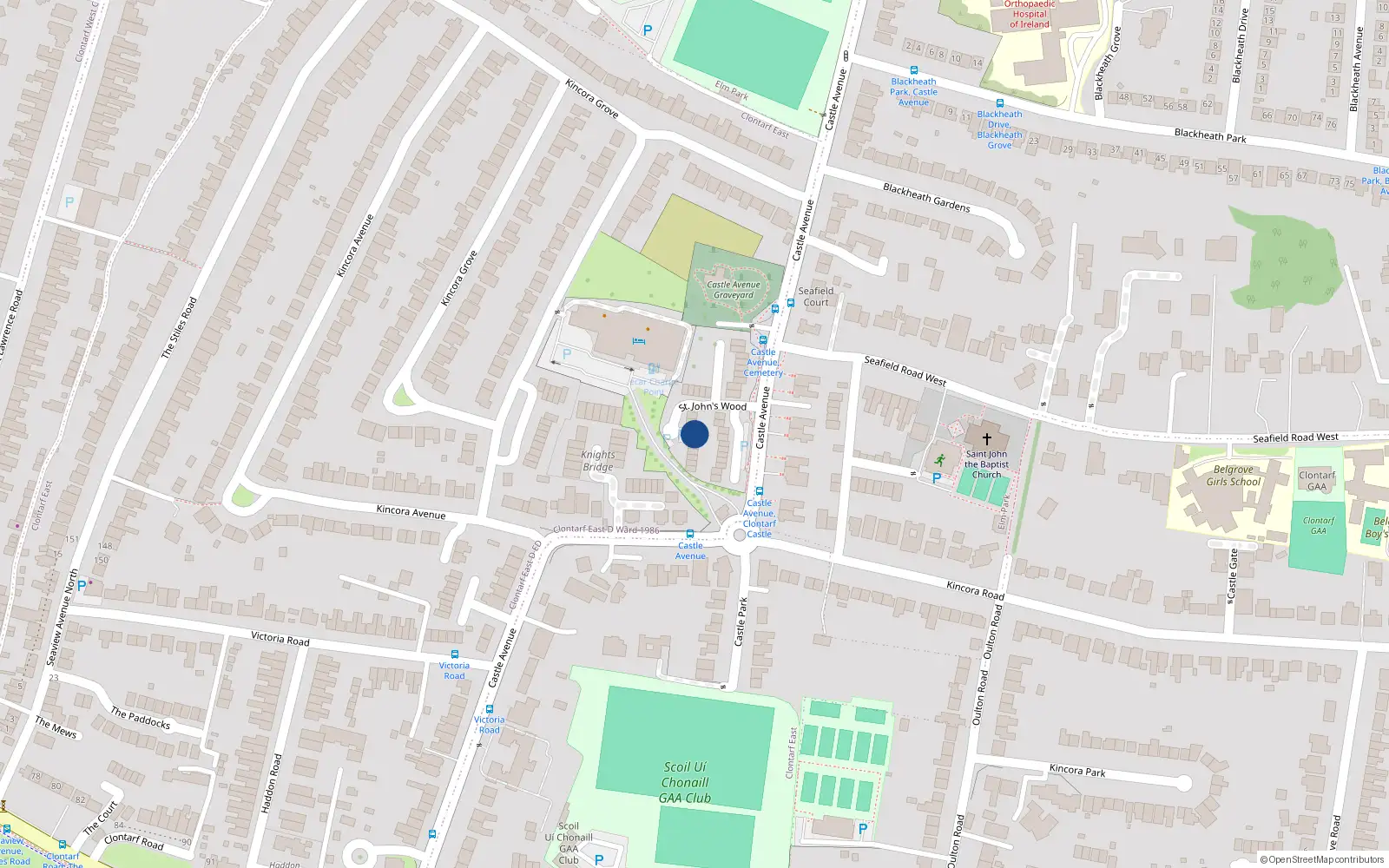 Overhead map showing the location of 17 St John's Wood, Castle Avenue, Clontarf