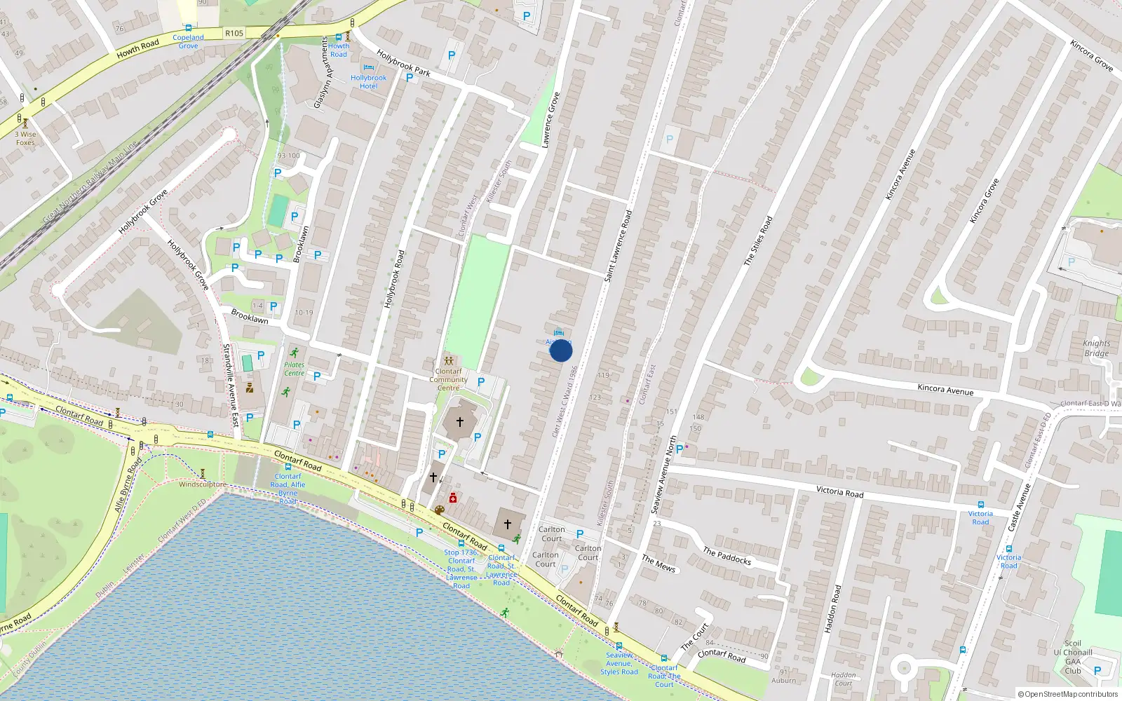 Overhead map showing the location of 17 St Lawernce Court, Clontarf, St Lawernce Road Dublin 3