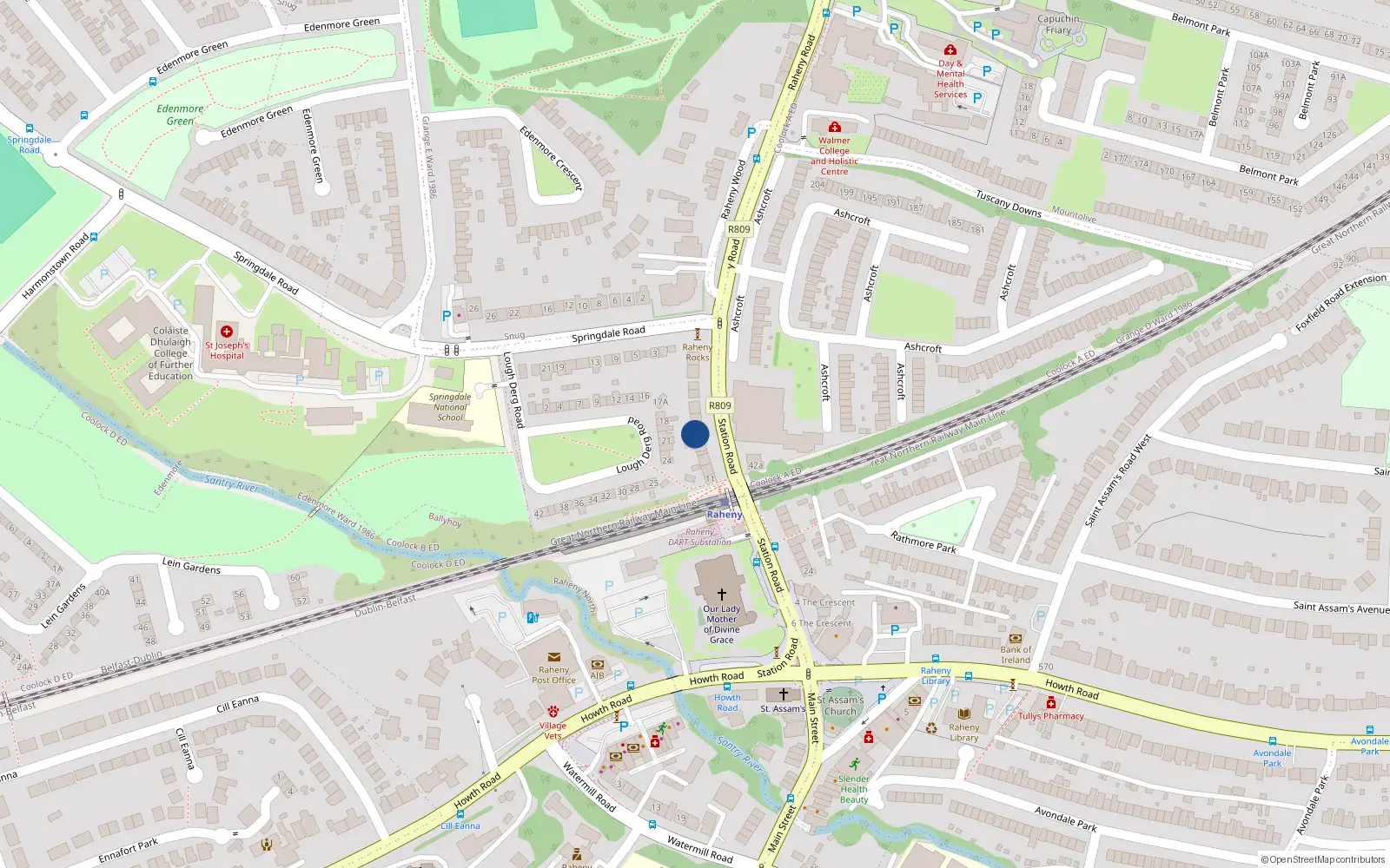 Overhead map showing the location of 17 Station Road, Raheny, Dublin 5