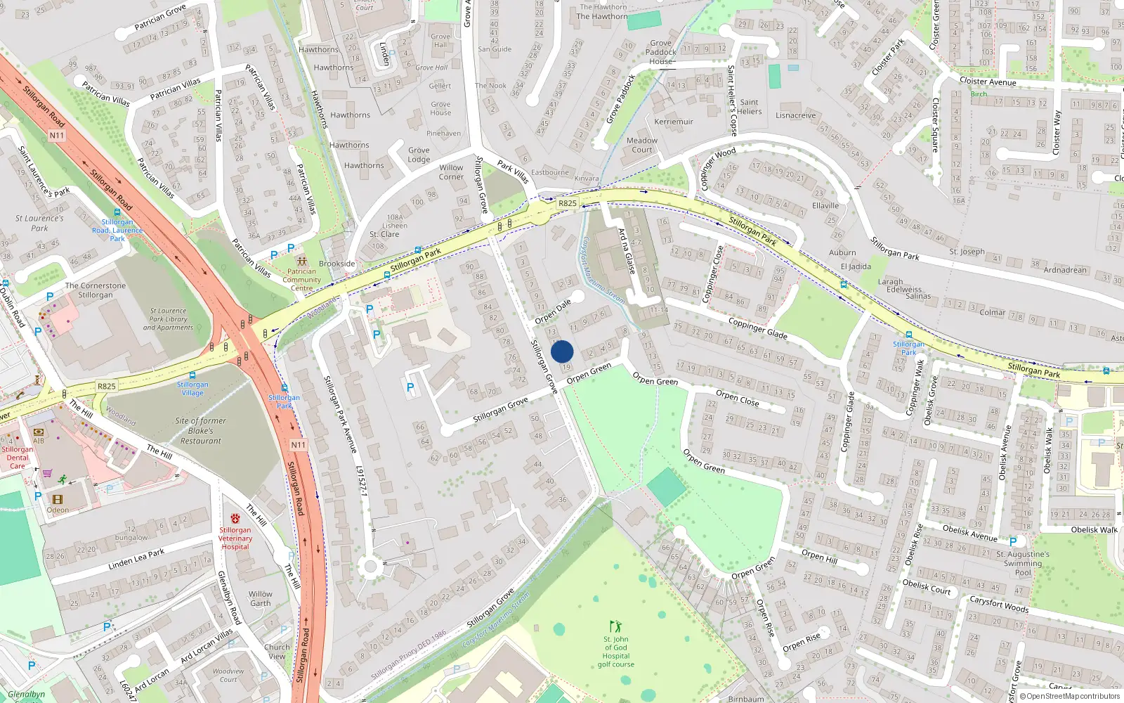 Overhead map showing the location of 17 Stillorgan Grove, Dublin