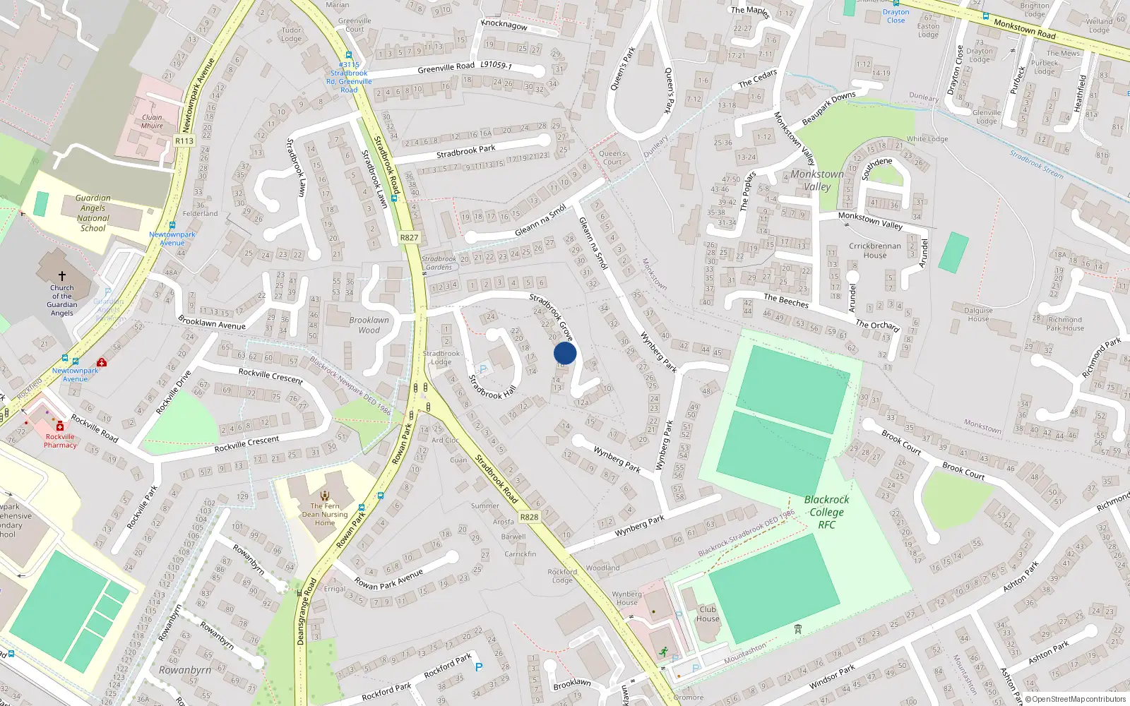 Overhead map showing the location of 17 Stradbrook Grove, Blackrock