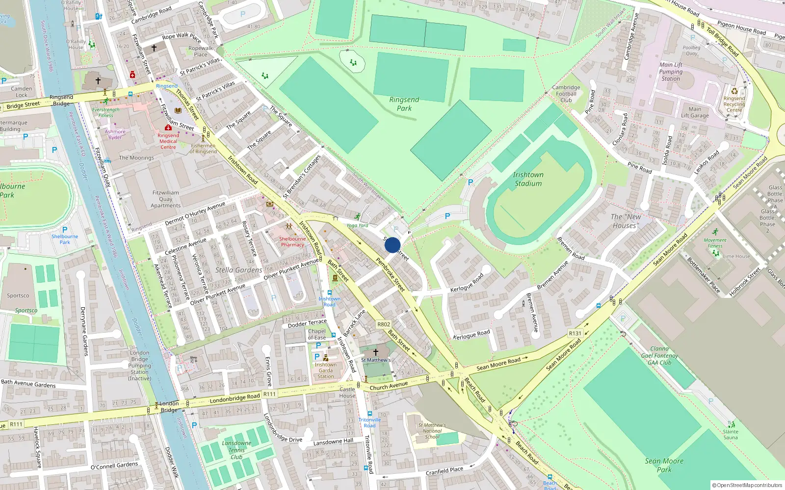 Overhead map showing the location of 17 Strand Street, Irishtown