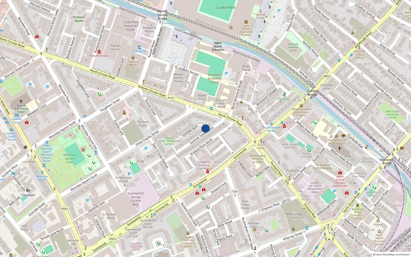Overhead map showing the location of 17 Summer Street North, Dublin 1