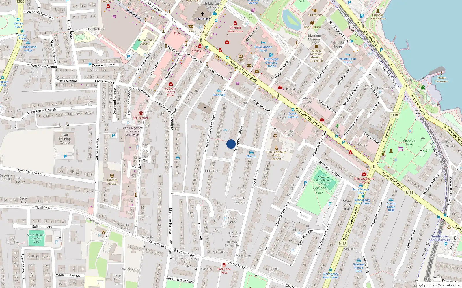 Overhead map showing the location of 17 Sydenham Mews, Dublin