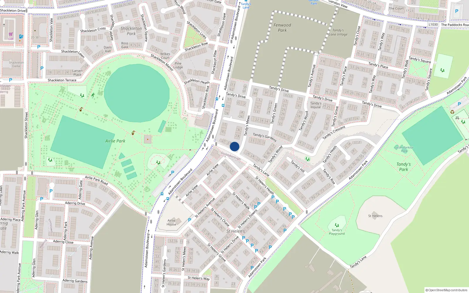 Overhead map showing the location of 17 Tandy's Lane, Lucan