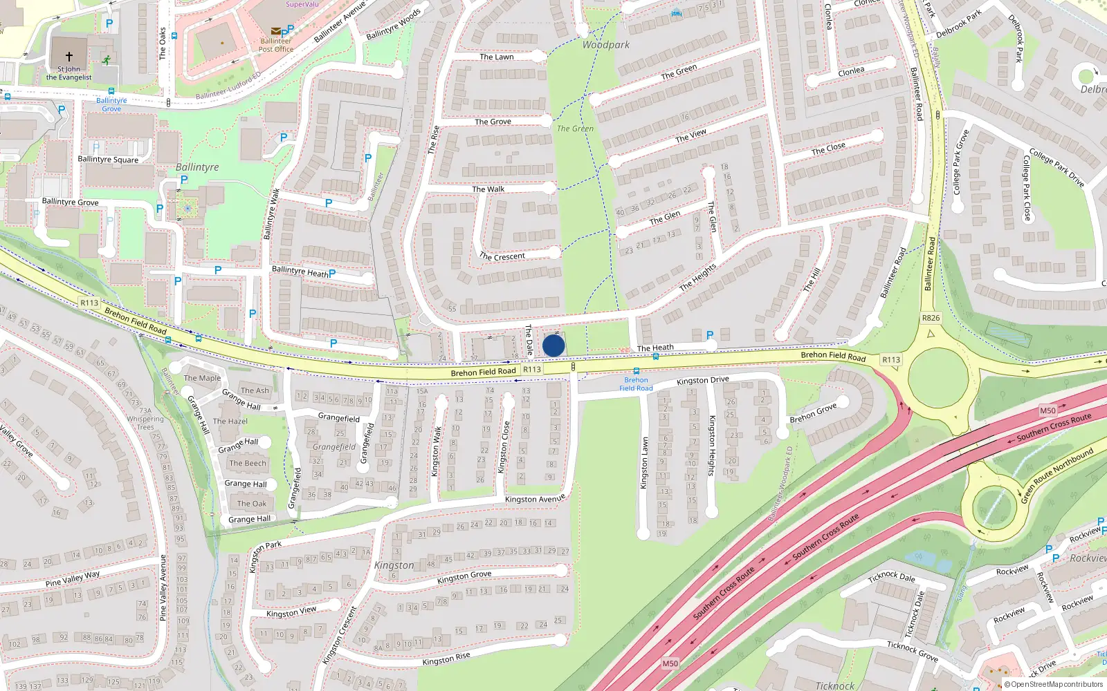 Overhead map showing the location of 17 The Dale, Baile Átha Cliath
