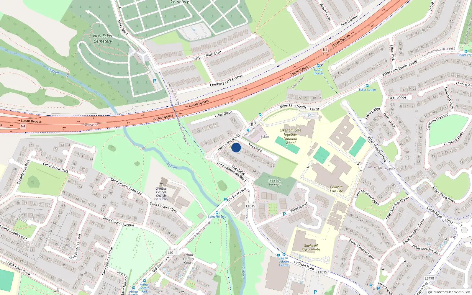 Overhead map showing the location of 17 the Glebe, Esker Lane, Lucan