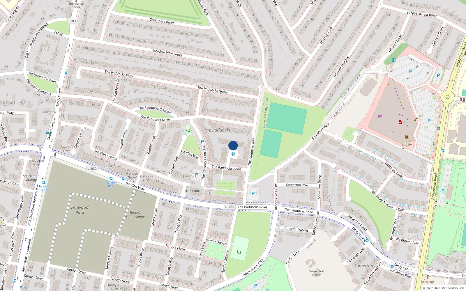 Overhead map showing the location of 17 the Paddocks, Adamstown, Lucan
