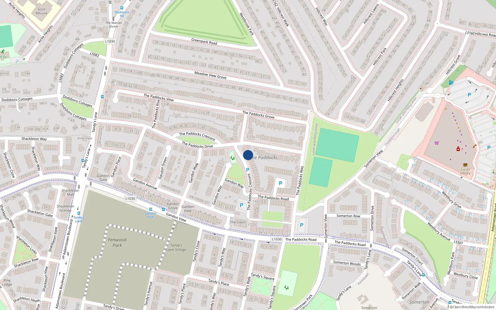 Overhead map showing the location of 17 The Paddocks Crescent, Lucan