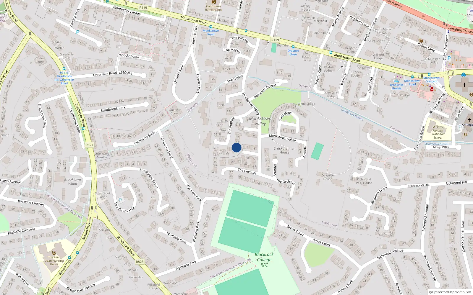 Overhead map showing the location of 17 The Poplars, Monkstown