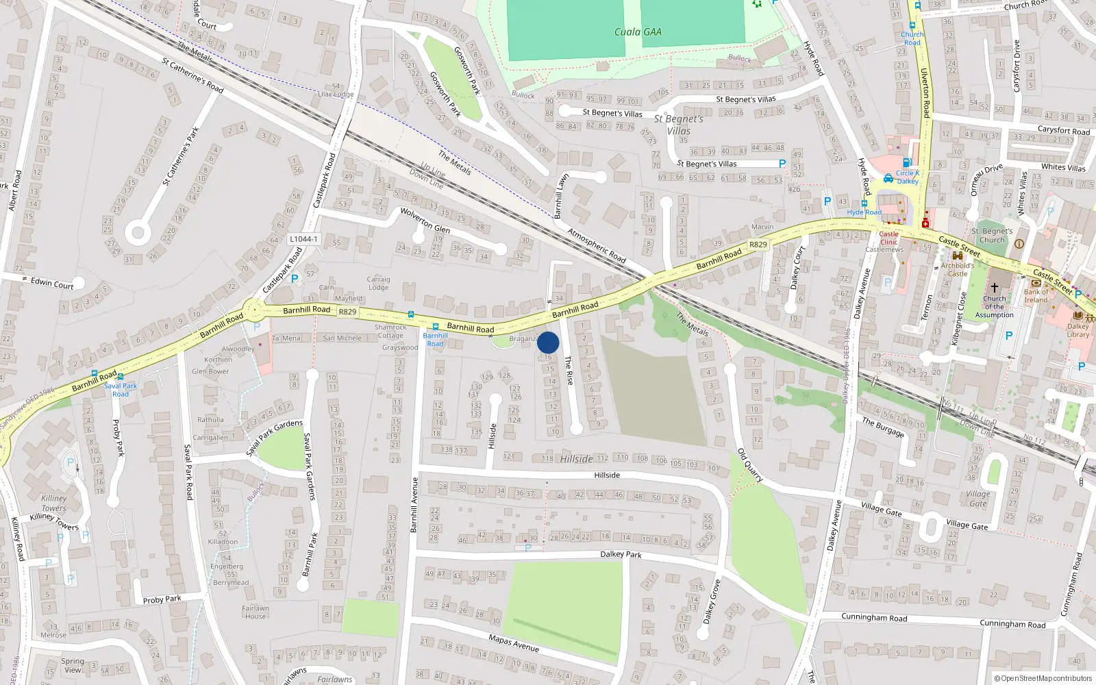 Overhead map showing the location of 17 the Rise, Barnhill Road, Dalkey
