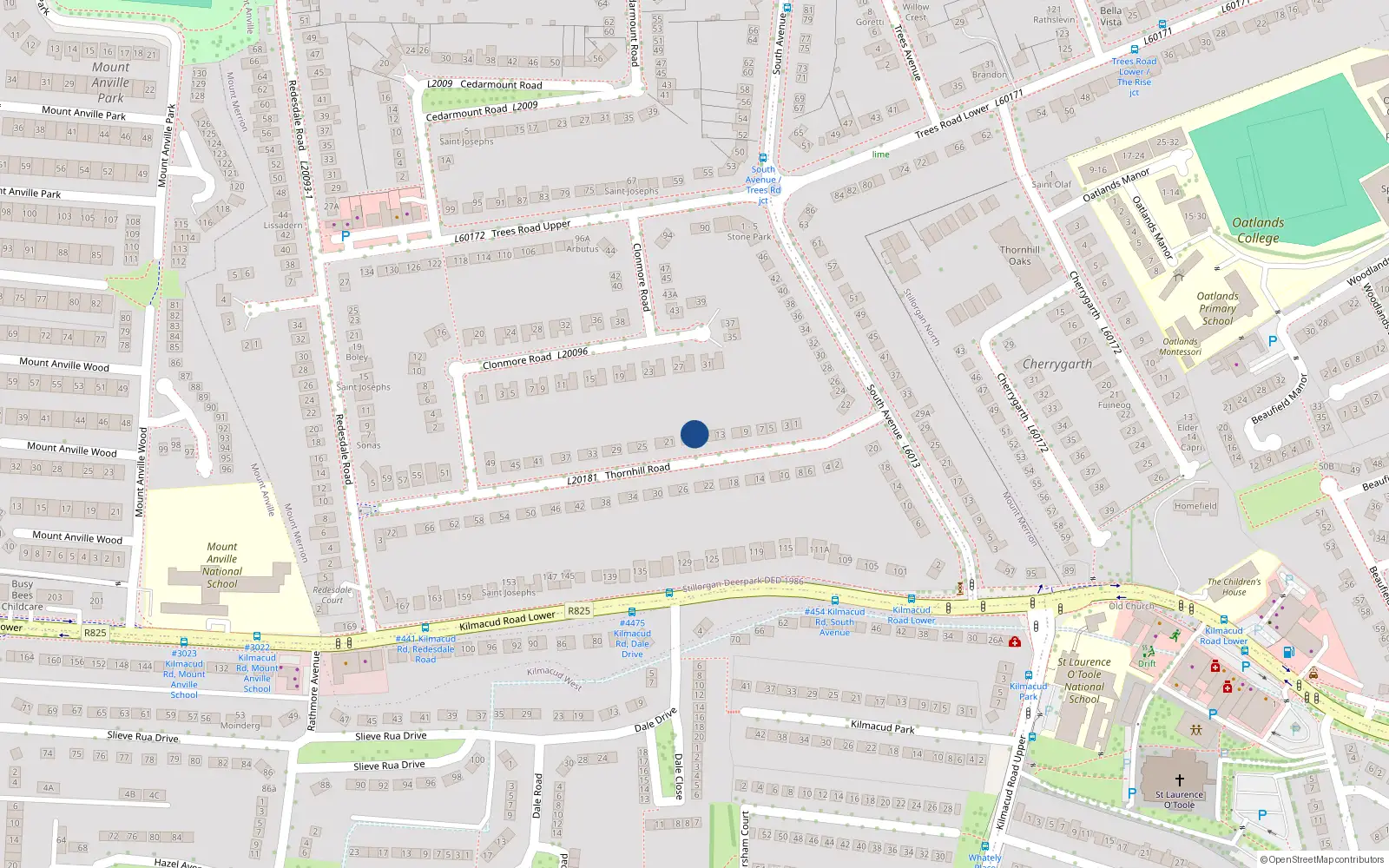 Overhead map showing the location of 17 Thornhill Road, Blackrock