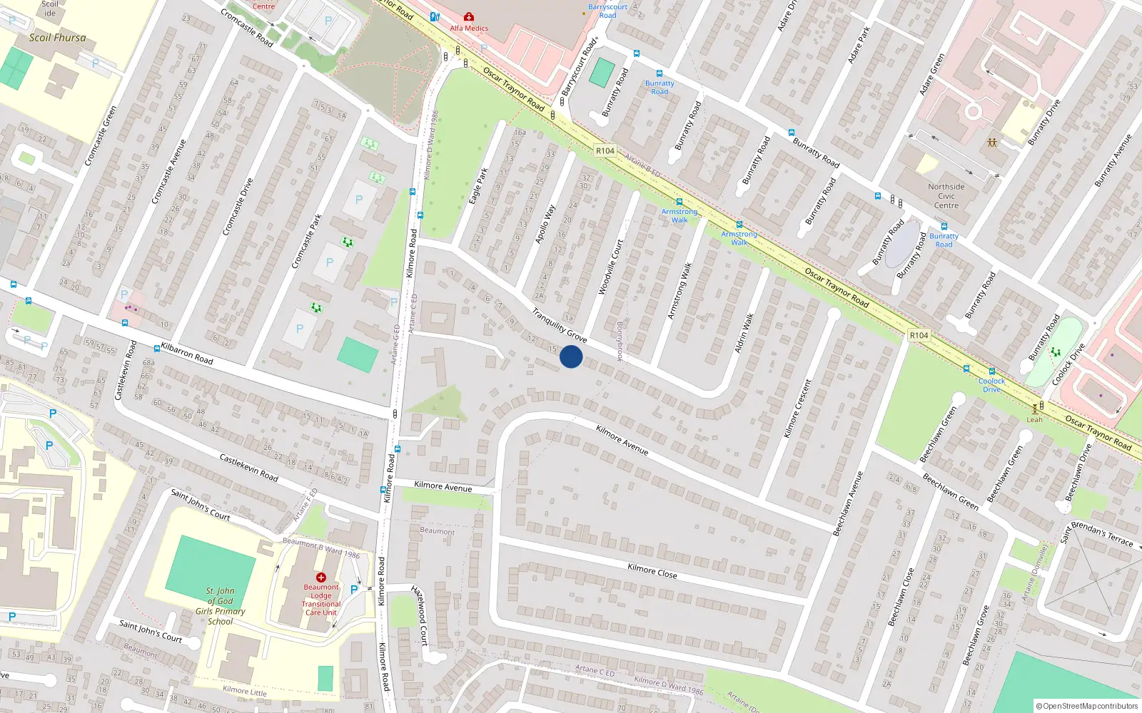 Overhead map showing the location of 17 Tranquility Grove, Artane, Dublin 5