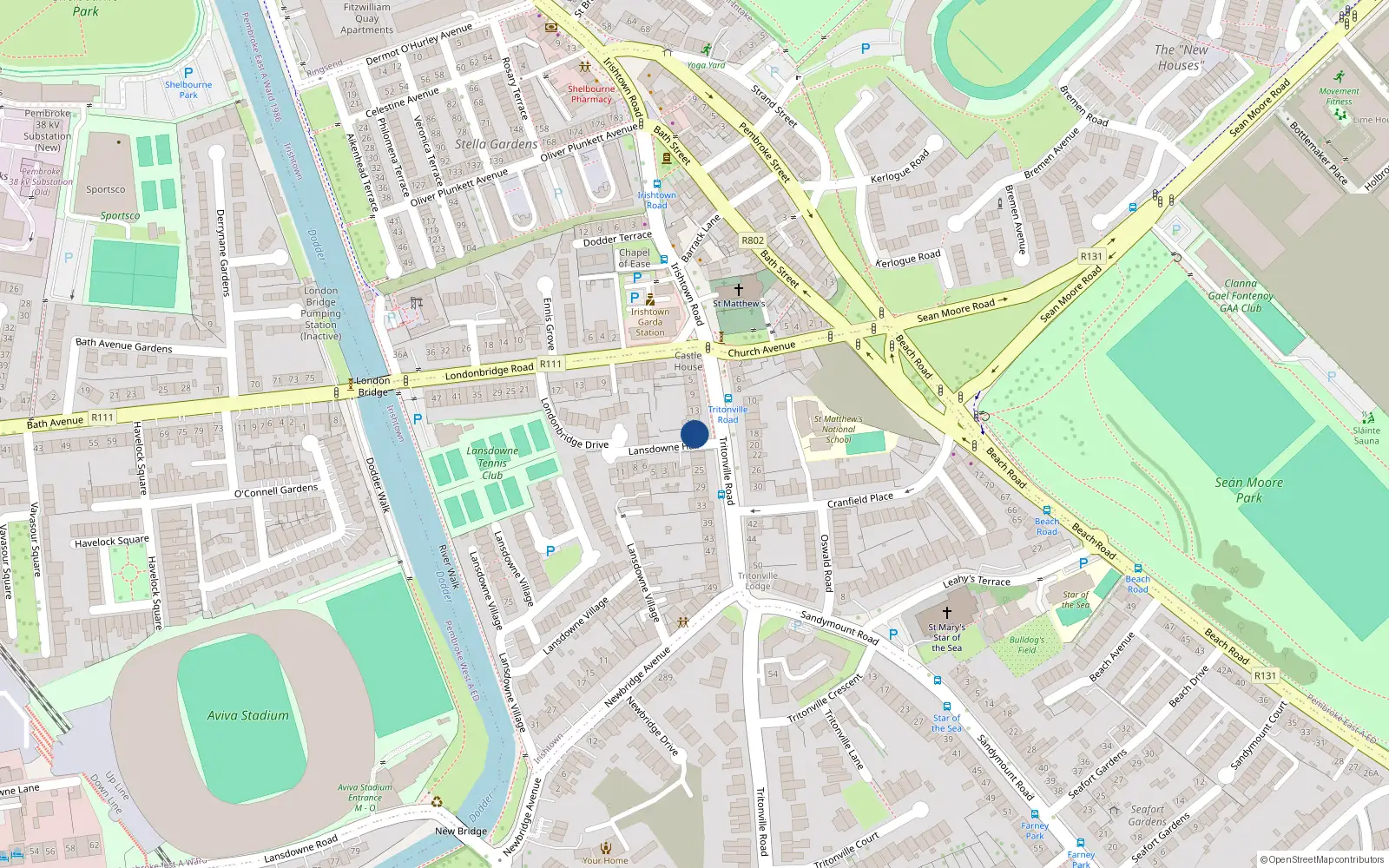 Overhead map showing the location of 17 Tritonville Road, Irishtown