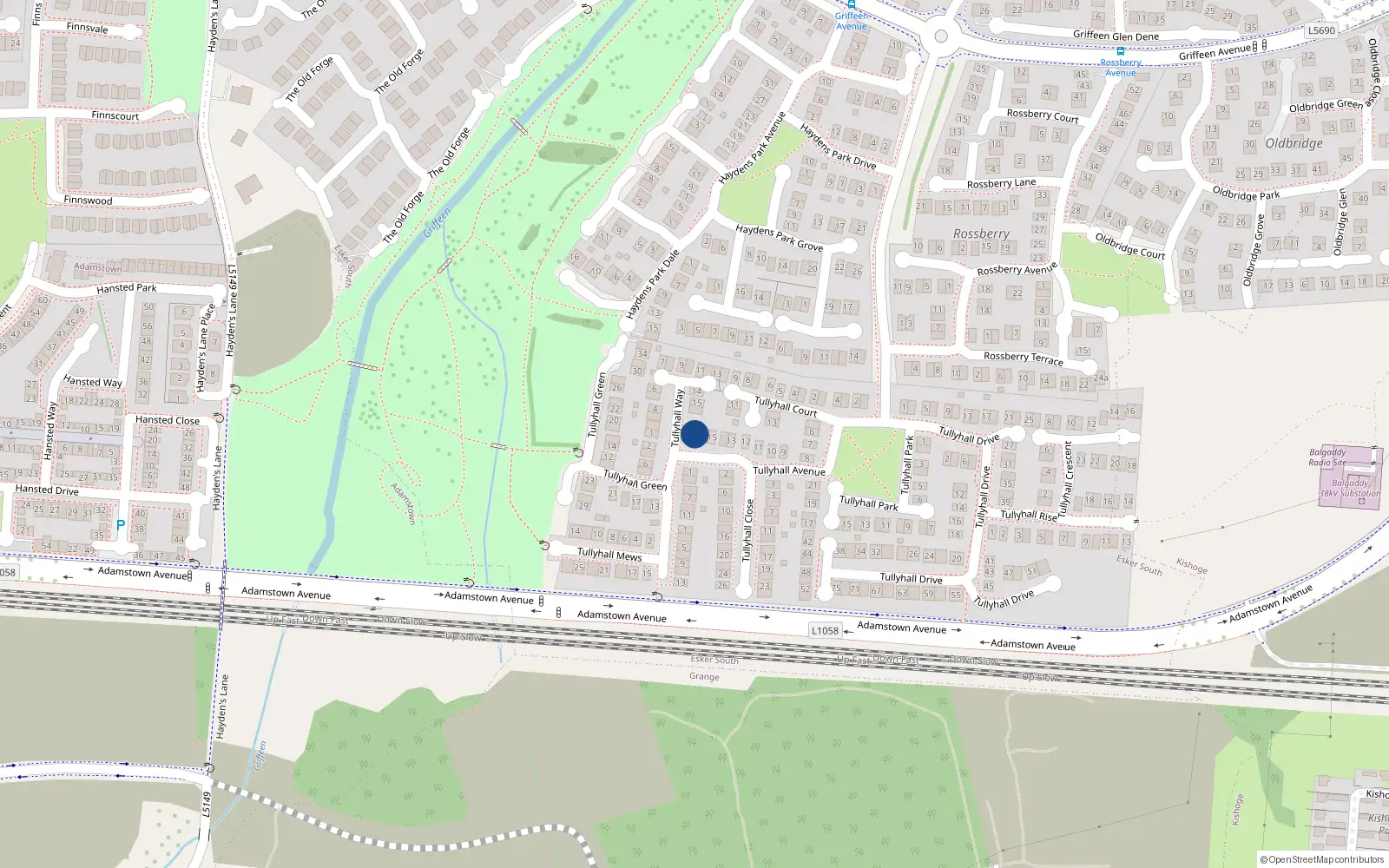 Overhead map showing the location of 17 Tullyhall Avenue, Lucan