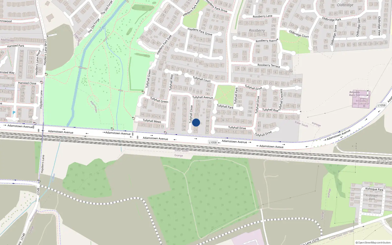 Overhead map showing the location of 17 Tullyhall Close, Lucan, Dublin