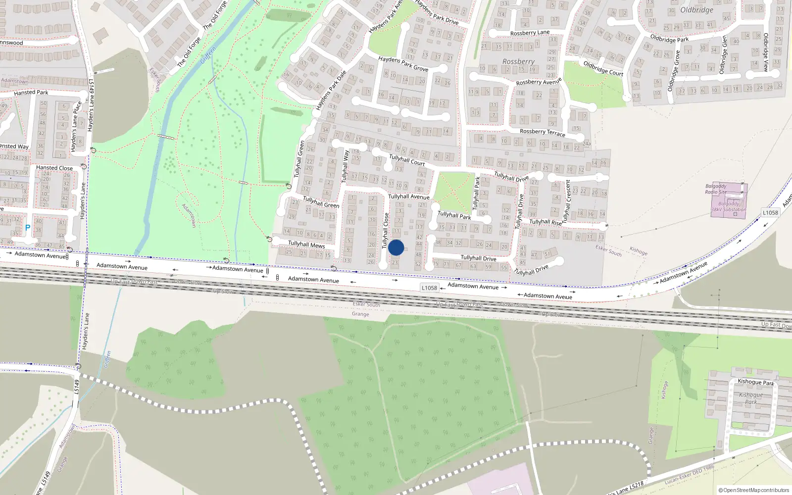 Overhead map showing the location of 17 Tullyhall Close, Lucan