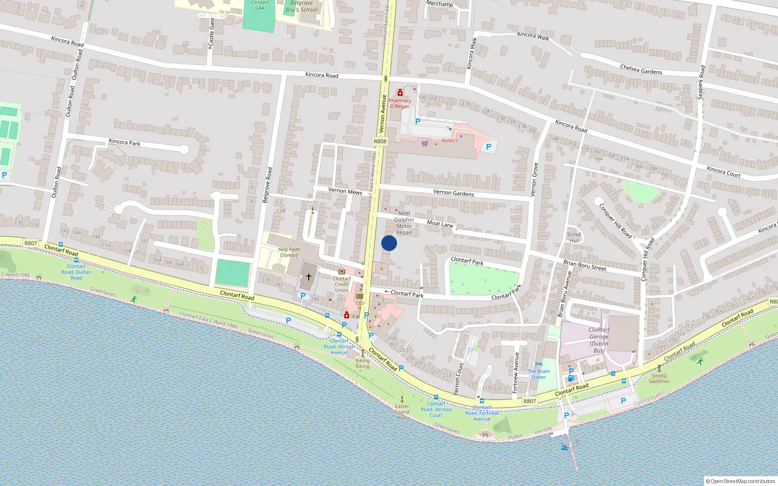 Overhead map showing the location of 17 Vernon Avenue, Dublin