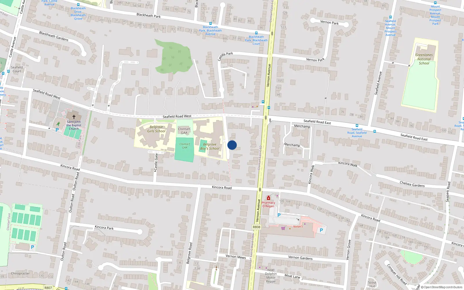 Overhead map showing the location of 17 Vernon Court, Clontarf