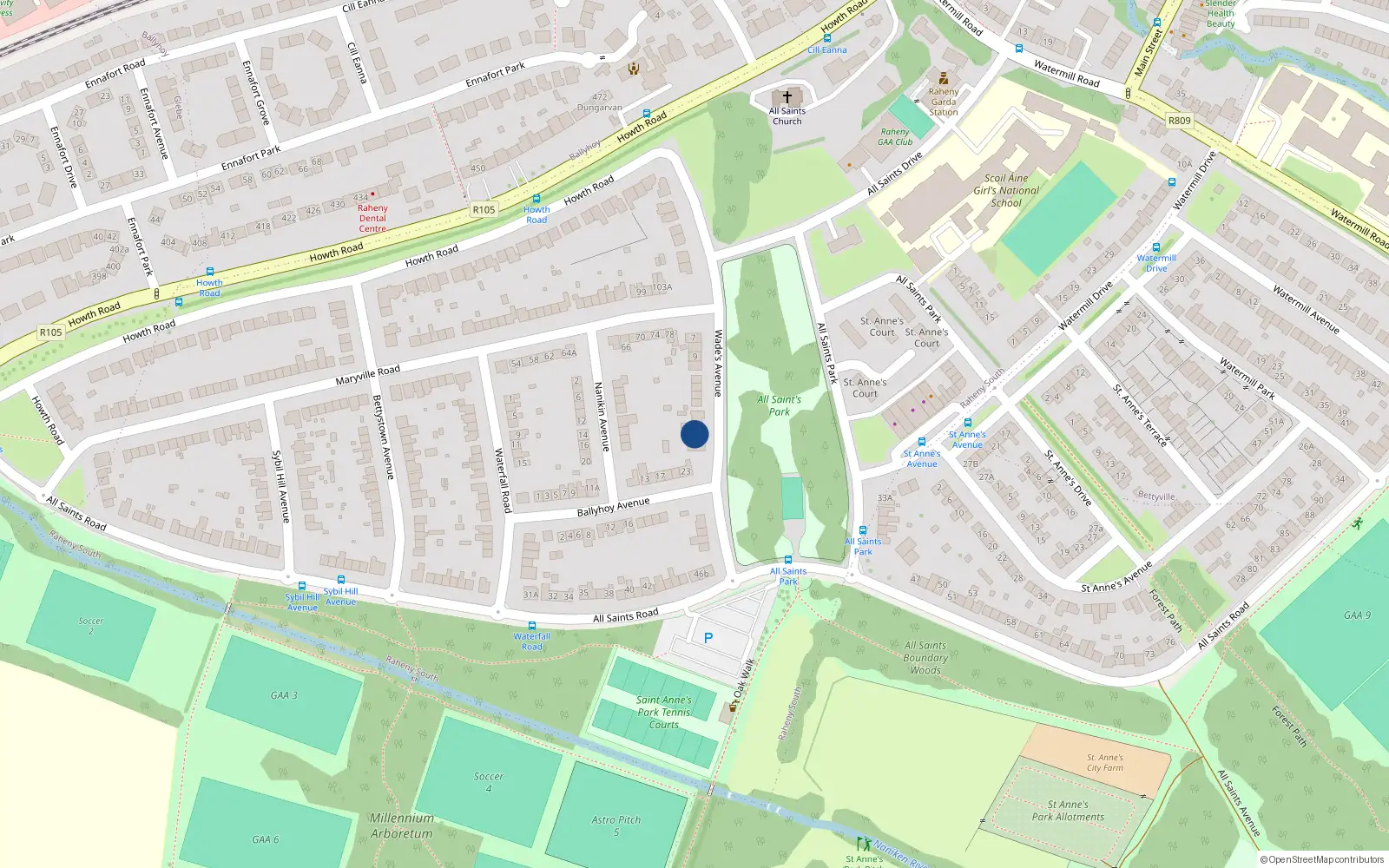 Overhead map showing the location of 17 Wade's Avenue, Dublin 5