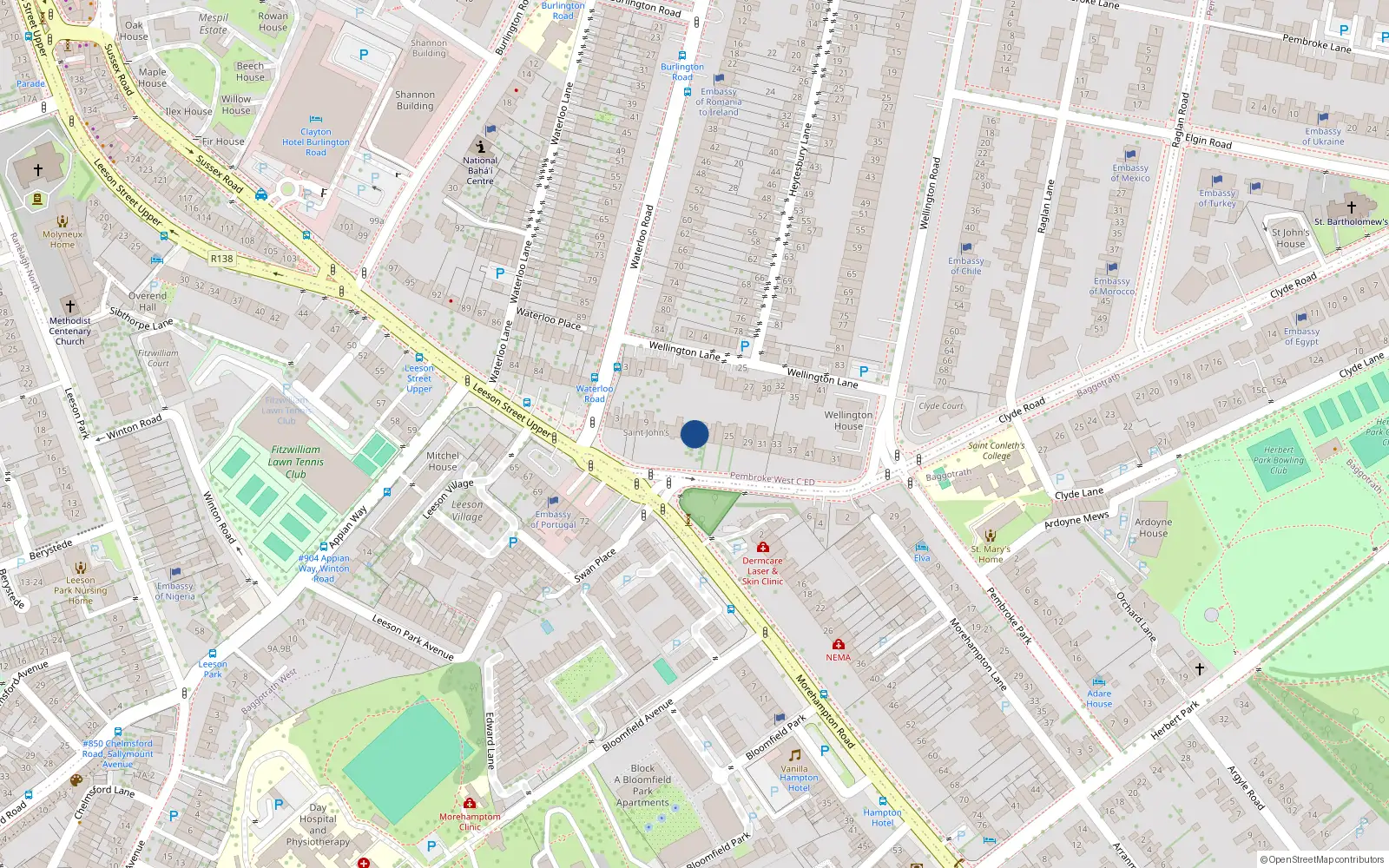 Overhead map showing the location of 17 Wellington Place, Dublin 4
