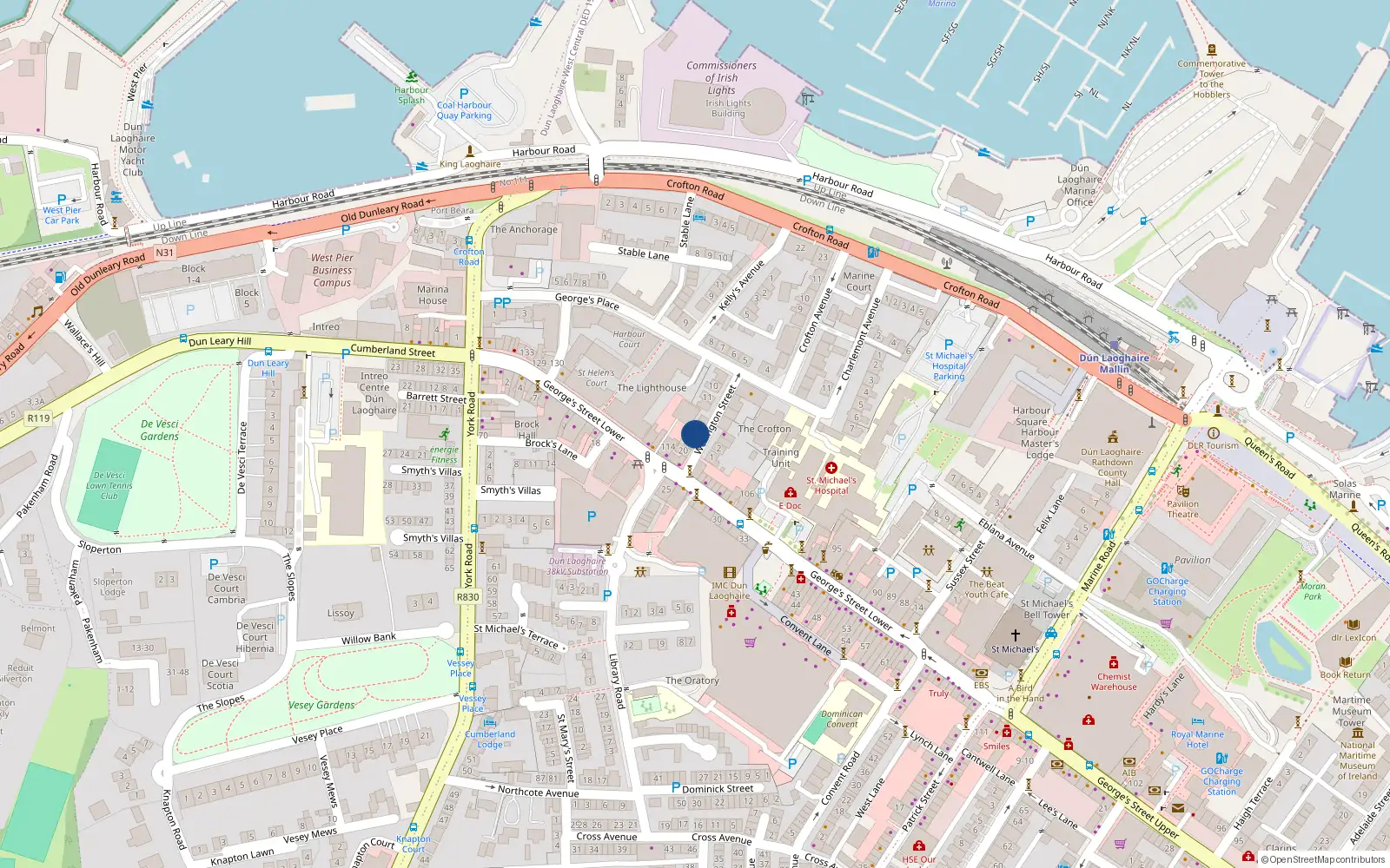 Overhead map showing the location of 17 Wellington Street, Co. Dublin