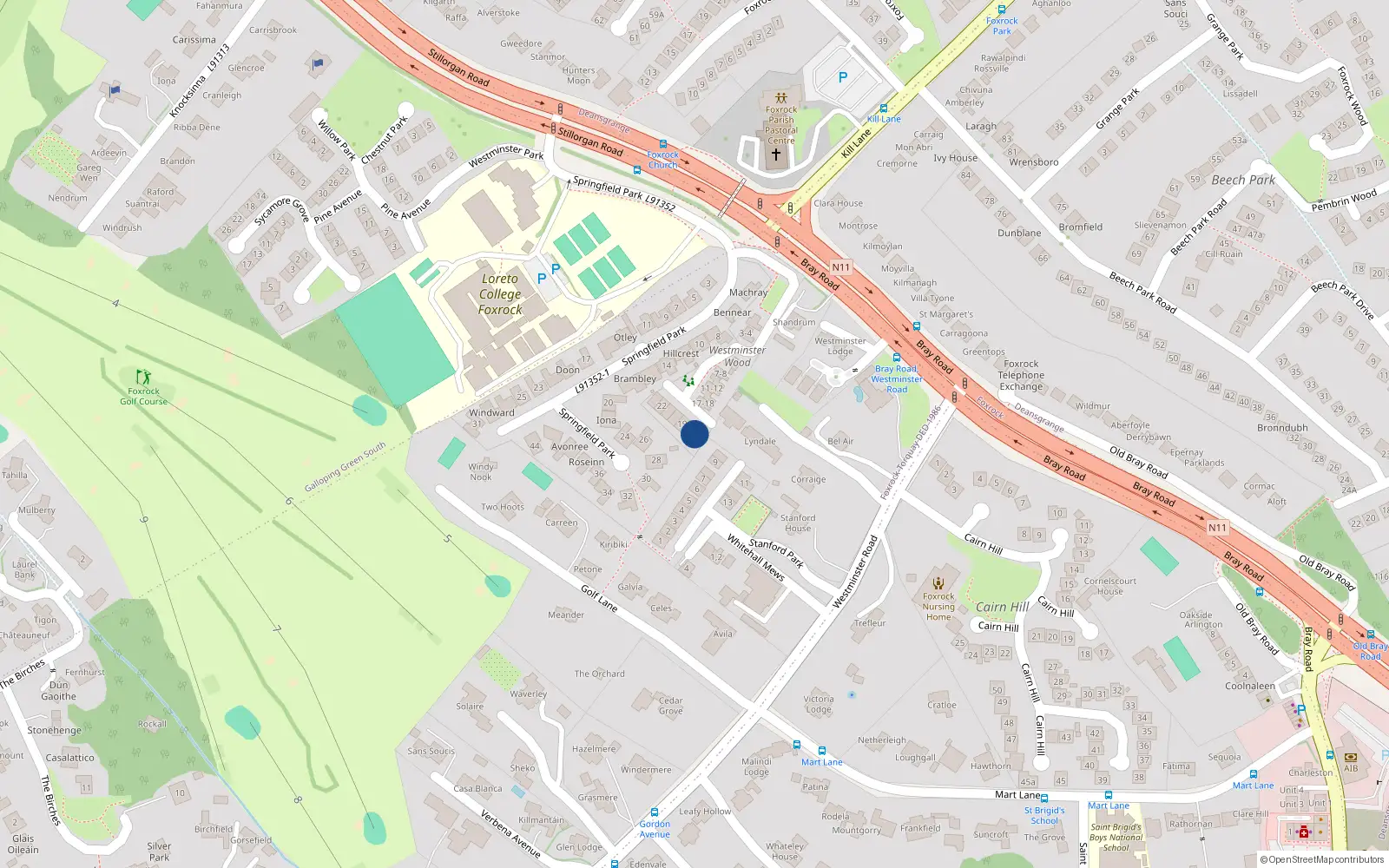Overhead map showing the location of 17 Westminster Wood, Dublin 18