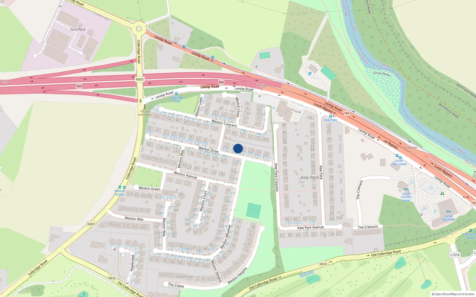 Overhead map showing the location of 17 Weston Drive, Lucan