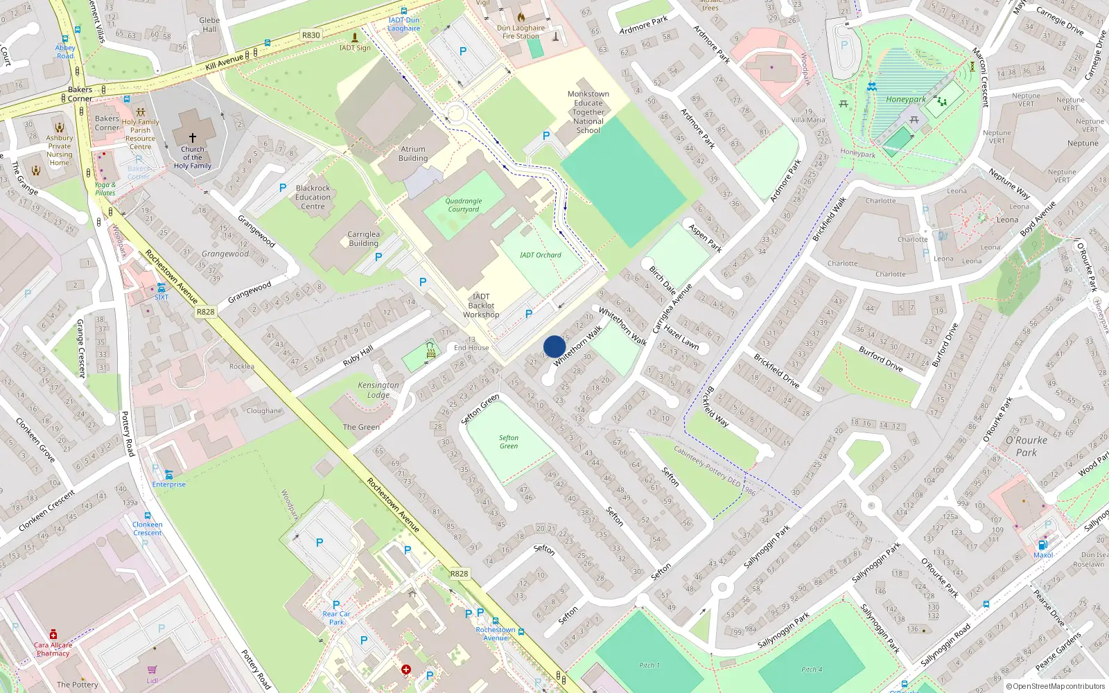 Overhead map showing the location of 17 Whitethorn Walk, Carriglea Downs, Dun Laoghaire