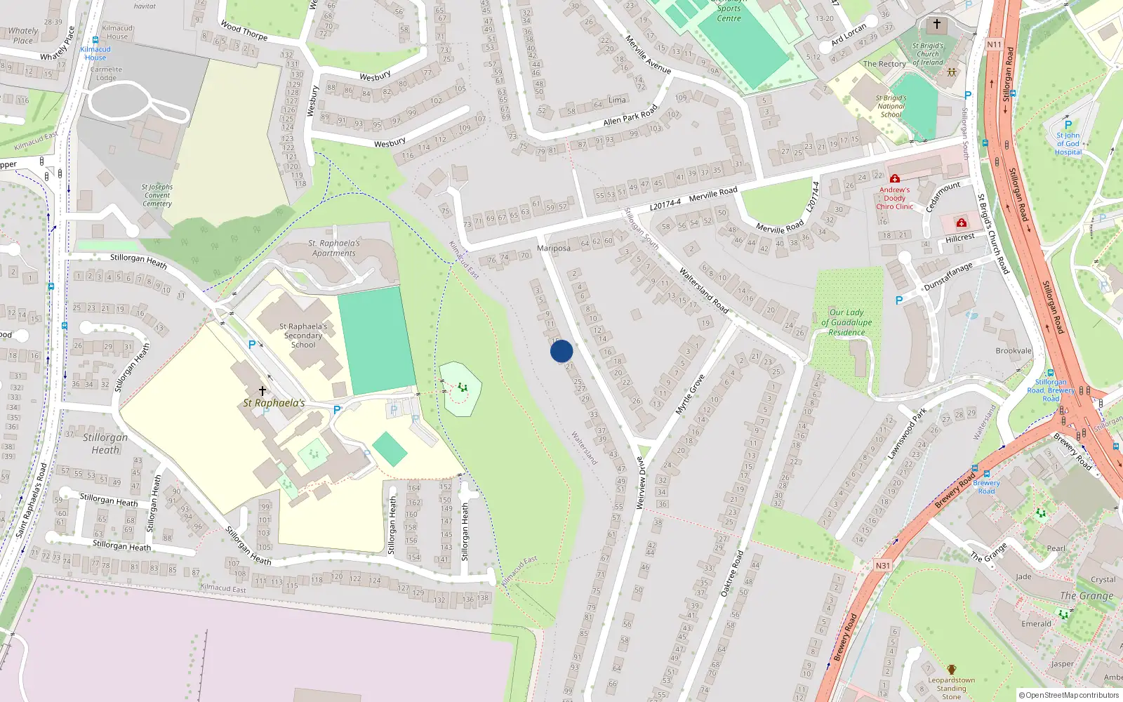 Overhead map showing the location of 17 Wierview Drive, Stillorgan, Dublin