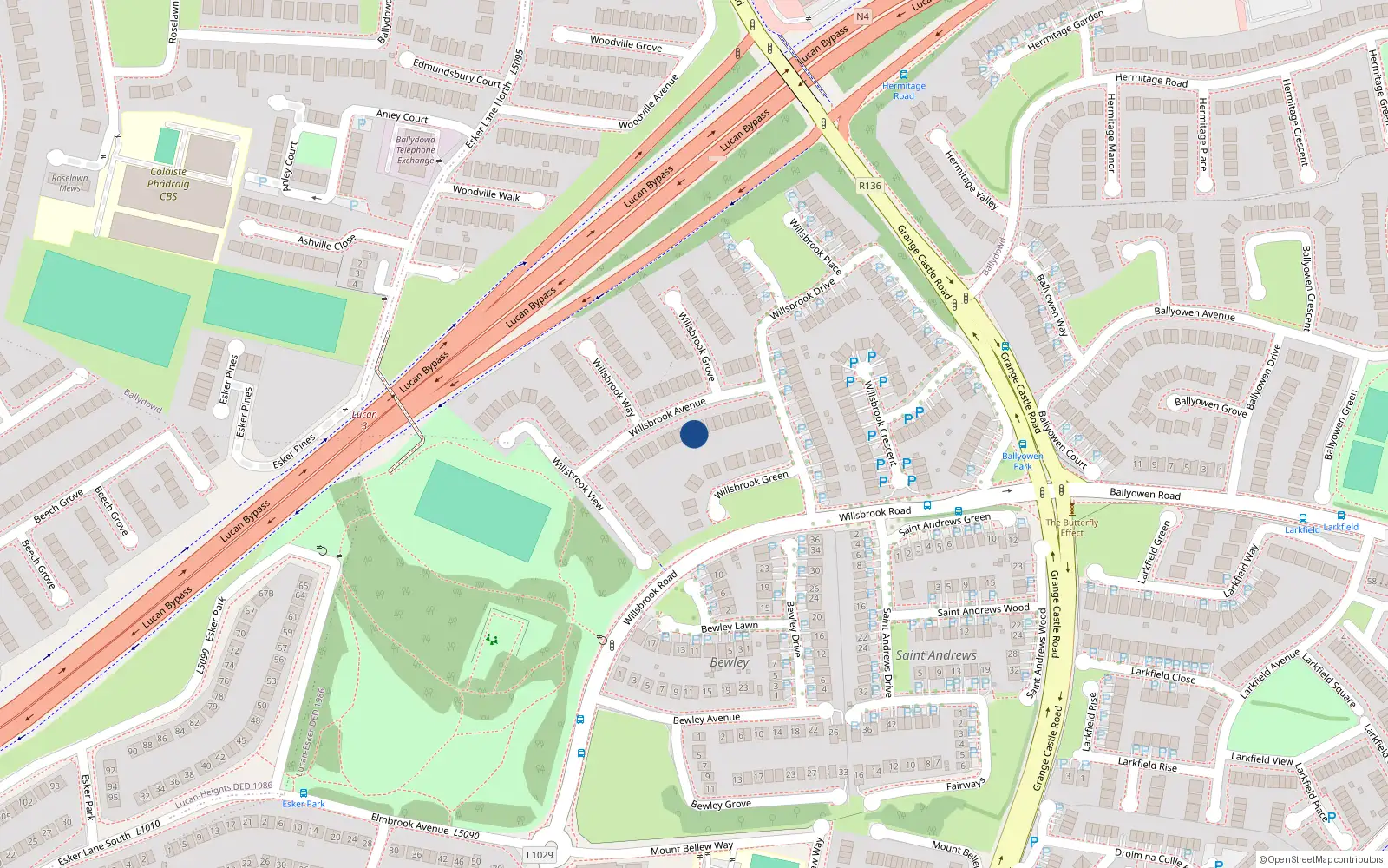 Overhead map showing the location of 17 Willsbrook Avenue, Lucan