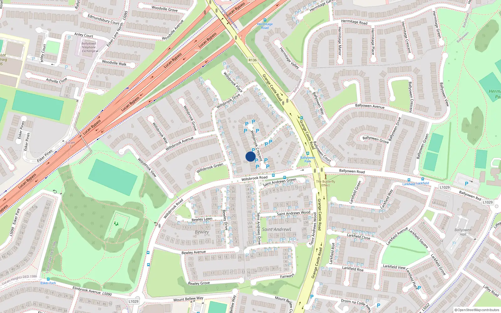Overhead map showing the location of 17 Willsbrook Crescent, Lucan, Dublin