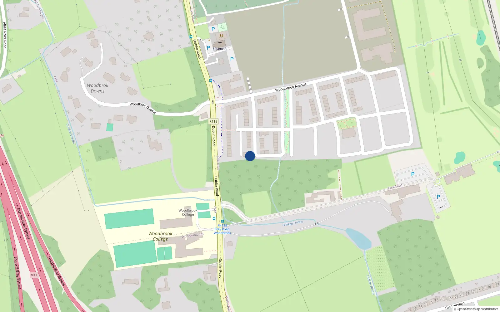 Overhead map showing the location of 17 Woodbrook Park, Bray