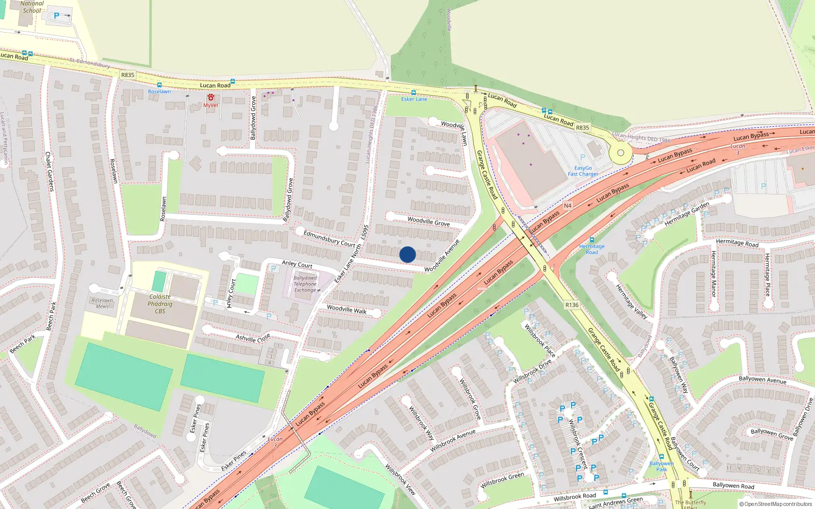 Overhead map showing the location of 17 Woodville Avenue, Esker Lane, Lucan