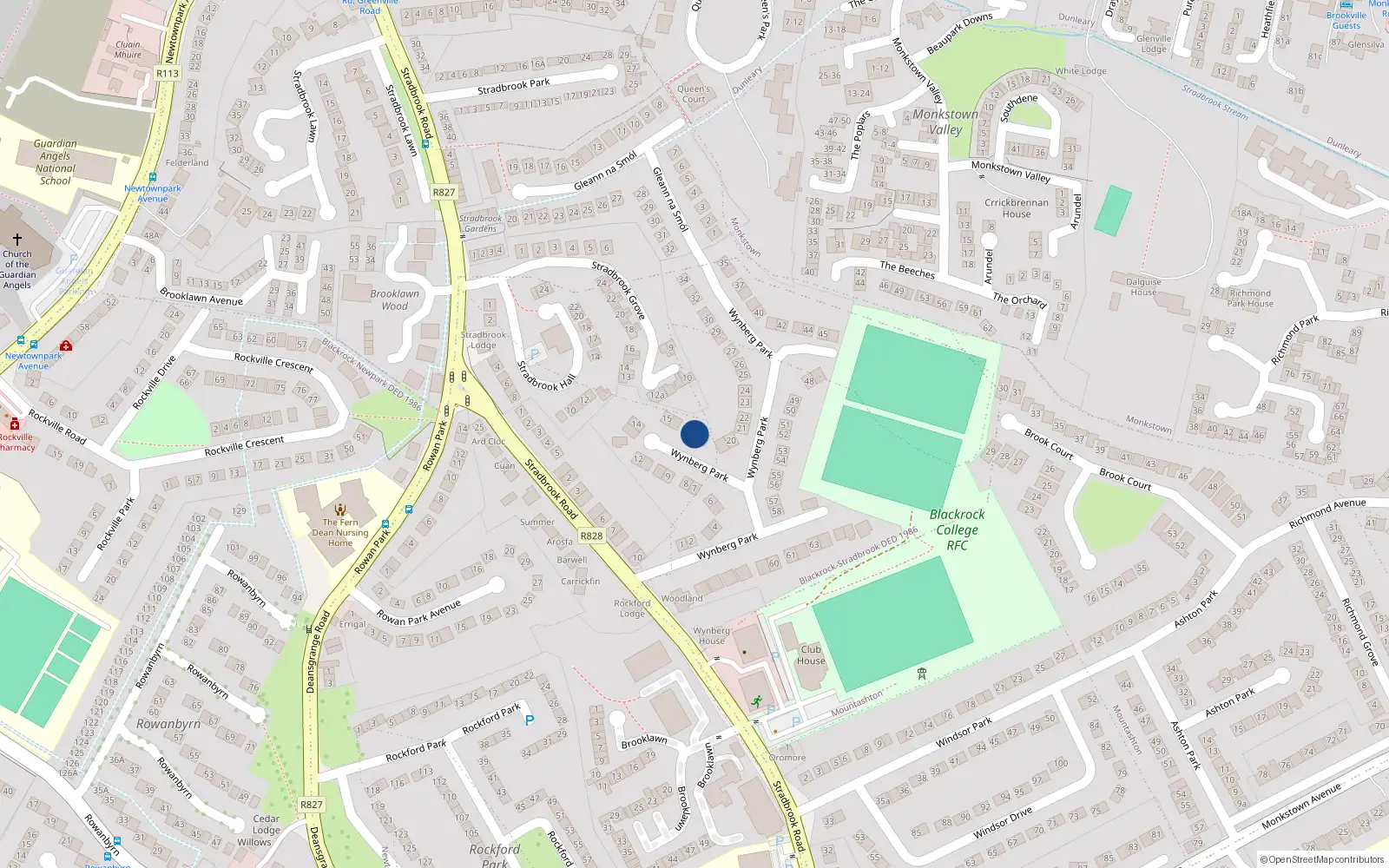 Overhead map showing the location of 17 Wynberg Park, Blackrock