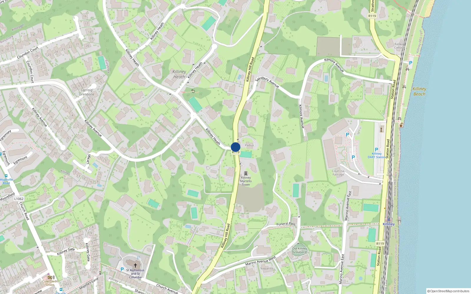 Overhead map showing the location of 17 Wyvern, Killiney, Dublin