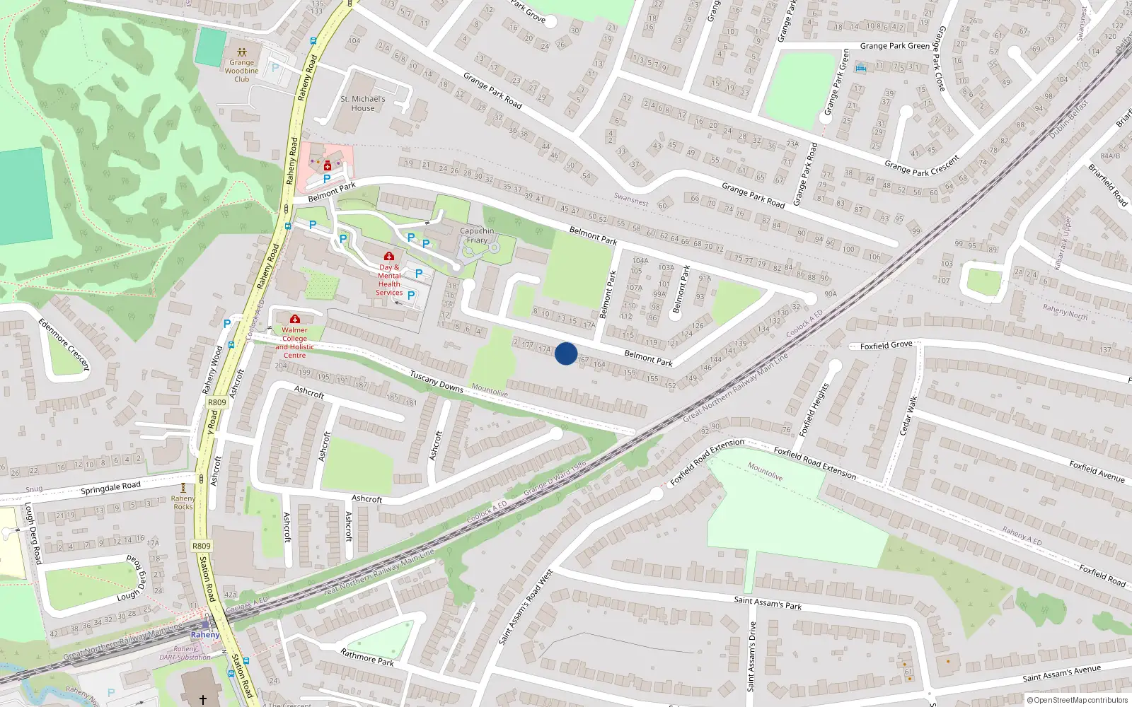 Overhead map showing the location of 170 Belmont Park, Dublin 5