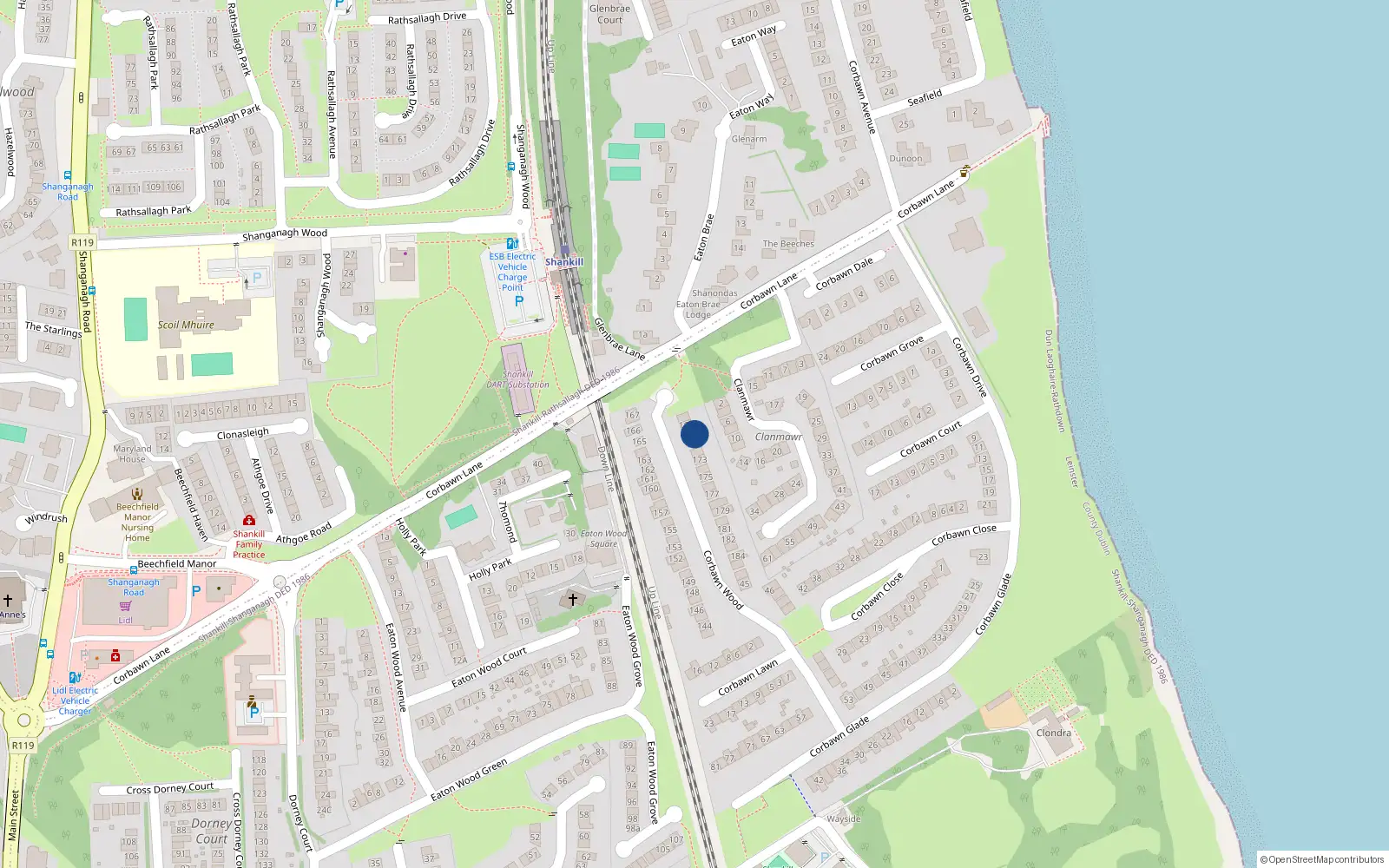 Overhead map showing the location of 170 Corbawn Wood, Shankill
