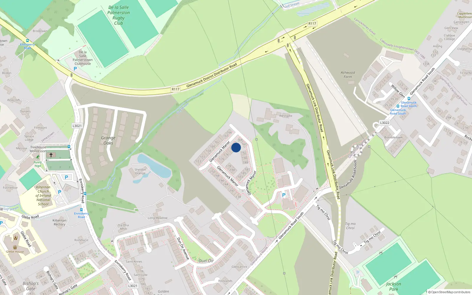 Overhead map showing the location of 170 Glenamuck Manor, Dublin 18