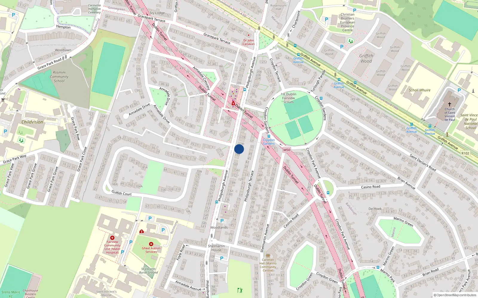 Overhead map showing the location of 170 Philipsburgh Avenue, Dublin 3