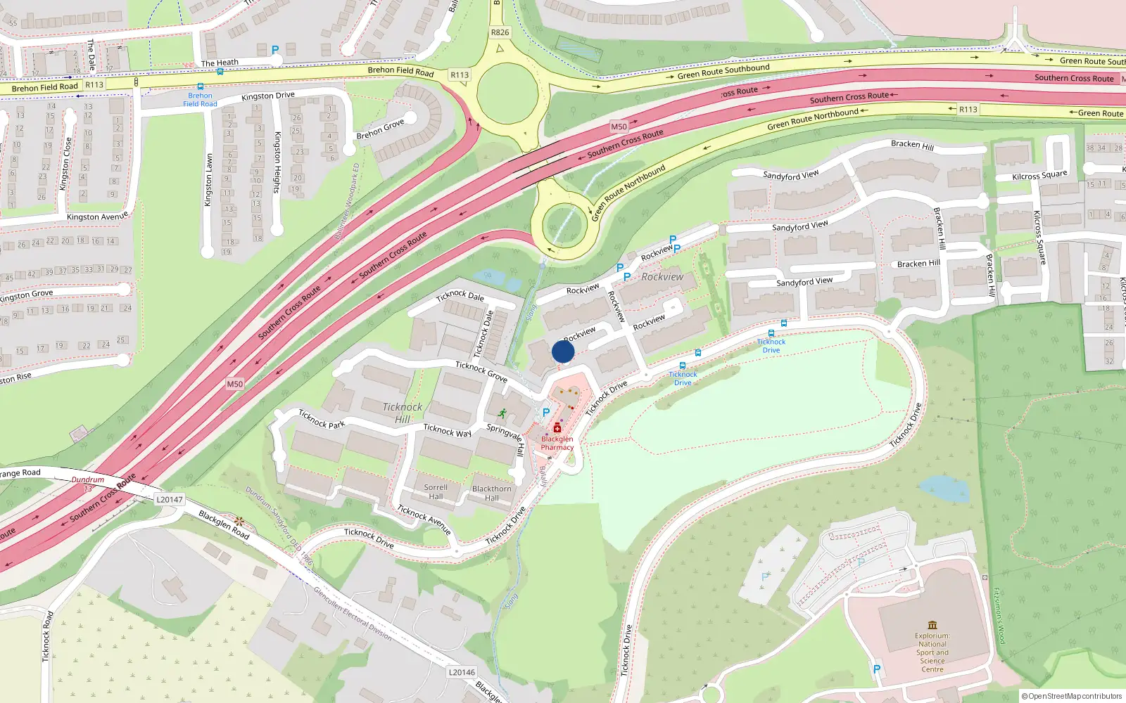 Overhead map showing the location of 170 Rockview, Sandyford